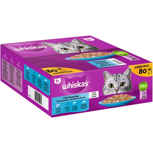 Whiskas Multipack 1+ Fisch Auswahl Gelee 80x85g 1 Whiskas Multipack 1+ Fisch Auswahl Gelee 80x85g